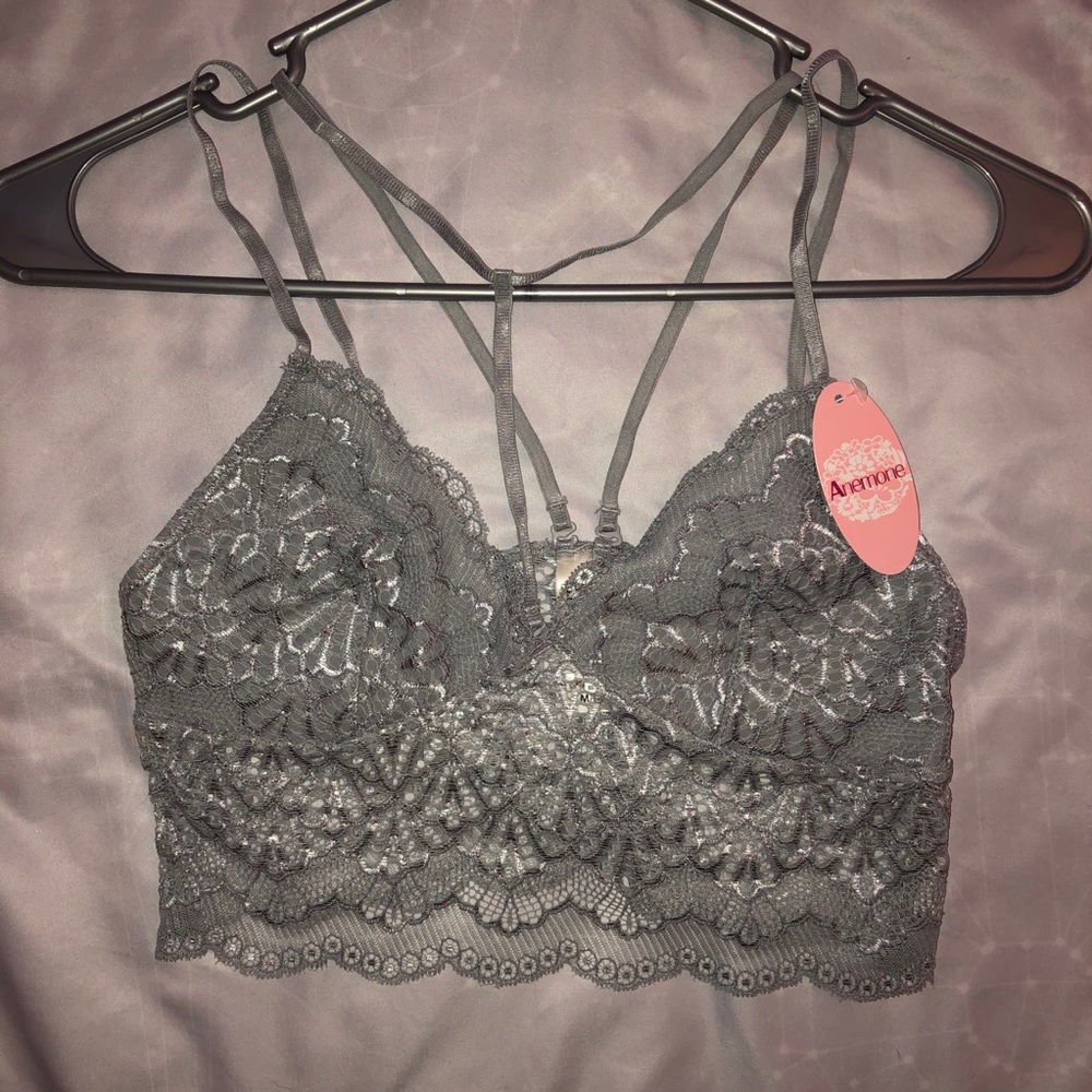 grey lace and strappy bralette